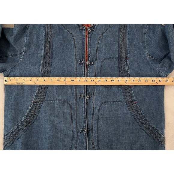 Chico’s Denim Jacket Women CHICO Size 3 Blue, Silk Lined Boho Loop Button - Picture 8 of 11
